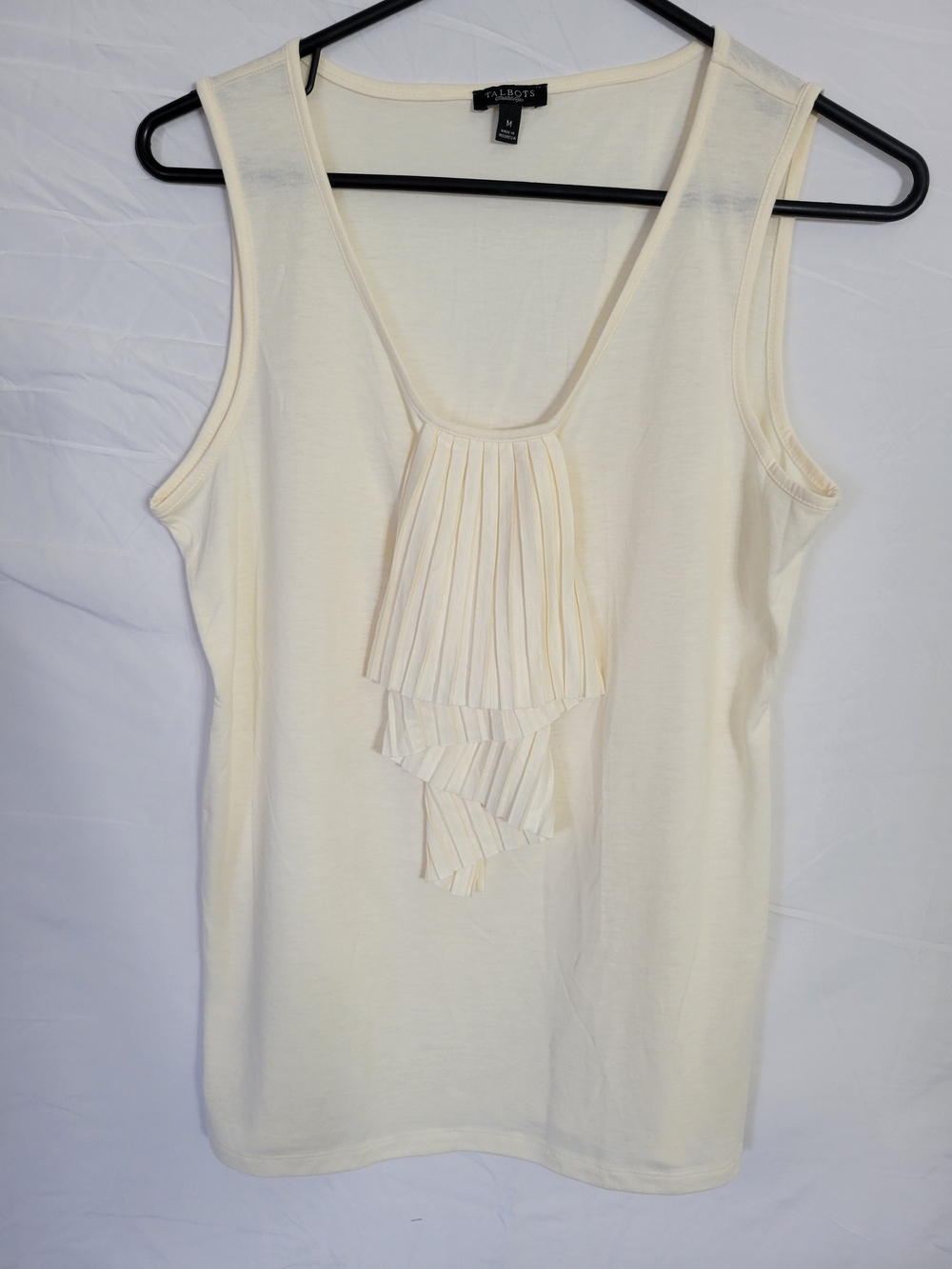 Talbots Women's Cream Pleated Ruffle Tank Top